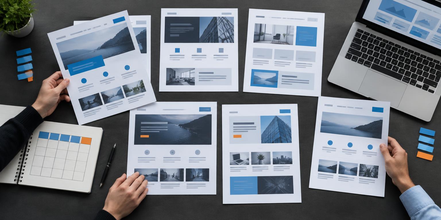 Illustrative competitor research with website comparisons and a tracking notebook
