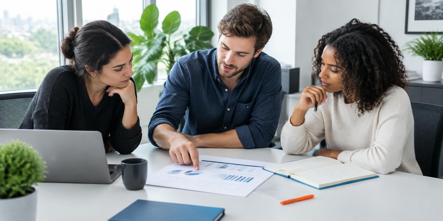 Illustrative business team reviewing a competitor comparison report